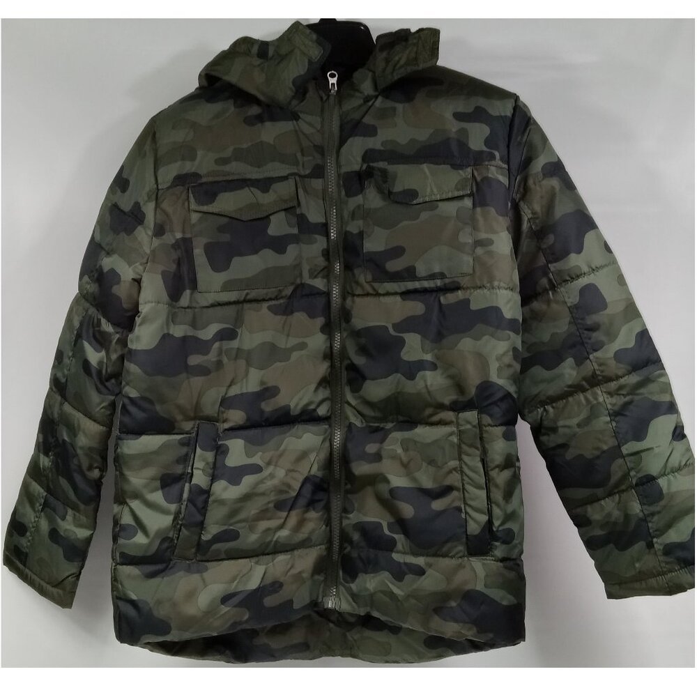 Faded Glory Camouflage Kids Hooded Puffer Coat Size L (10-12)
